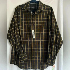 NWT A2Z New York Mens Shirt Medium Reversible Blue Yellow Checkered Button Down